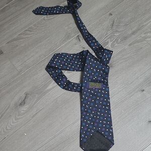 Chaps Navy Silk Tie with Blue and Purple Geometric Shapes